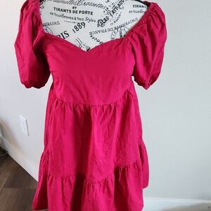 Vibrant Red Puff Sleeve Dress Small Louna